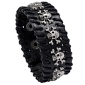 Vintage punk leather bracelet with skull studs and handmade stitching for men - Black