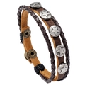 Bracelet vintage en cuir multicouche avec clous étoiles et boutons pression - Style Rétro Rivet Pentagramme (P01491)