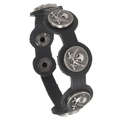 Bracelet rétro en cuir noir avec clous tête de mort argentés et bouton pression ajustable - Noir