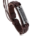 Bracciale in pelle intrecciata vintage Forgiven per uomo con placca in metallo retrò marrone - Stile Lettera Forgiven / Marrone Scuro