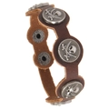Bracelet punk en cuir marron avec emblèmes tête de mort et fermoir ajustable - Marron