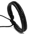 Minimalist hand-woven black leather bracelet with textured braided scales and adjustable cord - Black