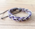 Multilayer braided leather bracelet in purple and brown with adjustable slide knot - Purple Cord