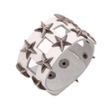 Bracciale punk in pelle bianca con borchie a pentagramma e design a rete traforata - Bianco
