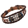 Vintage mehrlagiges Lederarmband mit Perlen und Strassanhänger für Damen und Herren - Braun