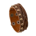 Vintage brown multilayer leather bracelet with brass studs and snap buttons for men - Brown Retro Style (P01490)