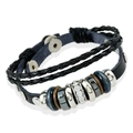 Mehrlagiges Retro-Lederarmband in Schwarz mit silbernen Nieten und Kristallring-Details - Schwarz