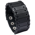 Retro mehrlagiges gewebtes schwarzes Lederarmband mit verstellbaren Metallschnallen - Schwarz