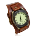Vintage Punk Herren Quarzuhr mit breitem dunkelbraunem Lederband und Bronzenieten - Braun