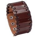 Retro mehrlagiges handgewebtes dunkelbraunes Lederarmband mit drei Metalldruckknöpfen - Braun