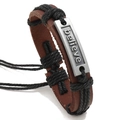 Vintage dark brown leather braided bracelet featuring an engraved believe metal plate - Black
