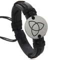 Bracciale multistrato in pelle nera retrò con ciondolo nodo celtico in stile punk - Nero