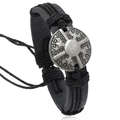 Herren Vintage Lederarmband in Schwarz mit gravierter Silberplatte im Retro Design - Schwarz