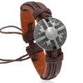 Handgeflochtenes Lederarmband für Herren mit Vintage-Silbermedaillon und verstellbarer Kordel - Braun