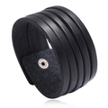 Minimalistisches schwarzes mehrlagiges Lederarmband mit silbernem Metalldruckknopf - Schwarz