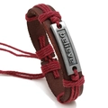Vintage dark brown and burgundy braided leather bracelet with believe metal plate - Dark Red