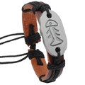 Handmade leather fishbone bracelet with vintage metal plate and nautical woven cord - Black Thread