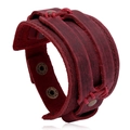 Retro punk multi-layer wide leather bracelet in dark red with vintage matte finish - Vintage Red