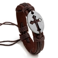Bracciale retrò in pelle intrecciata marrone fatto a mano con ciondolo a croce in metallo - Filo Marrone Scuro