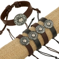 Set aus geflochtenen Lederarmbändern mit ethnischen Metallanhängern in Braun und Schwarz - Mehrfarbig