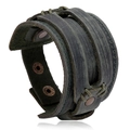 Vintage punk wide leather bracelet in dark green with bronze metal snap buttons - Vintage Green