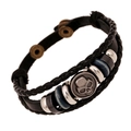Bracciale punk in pelle multistrato con ciondolo teschio vintage e perline di legno - Stile Teschio Vintage Invecchiato
