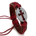 Bracciale vintage in pelle intrecciata marrone scuro con croce argento per uomo - Filo Rosso Scuro