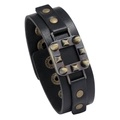 Schwarzes Punk-Lederarmband für Herren mit Bronze-Nieten und verstellbarem Druckknopf - Schwarz
