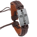 Bracciale vintage in pelle intrecciata marrone scuro con ciondolo a croce centrale - Corda Marrone