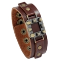 Retro Punk Herren Lederarmband mit bronzenen Nieten und verstellbarer Schnalle - Braun