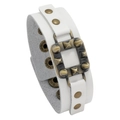 Weißes Punk Rock Lederarmband für Herren mit Bronzeschnalle und Nietendetails - Weiß