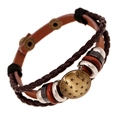 Pulsera multicapa de cuero vintage hecha a mano con colgante estrella y cuentas bronce - Estilo Estrella Retro / Marrón Oscuro