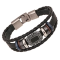 Bracciale multistrato in pelle nera retrò con ciondolo in metallo e chiusura vintage - Retro Multistrato Nero (DK020)