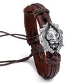 Handgefertigtes braunes Lederarmband für Herren mit Löwenkopf im Vintage-Stil - Braun