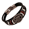 Bracciale punk multistrato in pelle fatto a mano con ciondolo aquila vintage e perline - Rilievo aquila