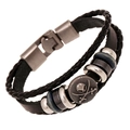 Retro multi-layer leather bracelet with punk skull charm and metal clasp on white back - Black Pirate Skull (DK035)