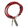 Zweilagiges rot-schwarzes geflochtenes Lederarmband mit Kreuzanhänger und Metallcharme - Schwarz + Rot