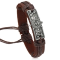 Bracelet en cuir tressé à la main avec breloques nautiques d'ancre et de gouvernail - Marron