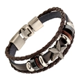 Handmade multilayer dark brown leather bracelet with star metal buckle and silver accents - Dark Brown