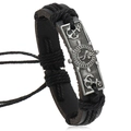 Bracelet nautique en cuir fait main avec charmes ancre et gouvernail sur fond blanc - Noir