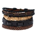 Vintage multilayer woven leather bracelet set with brown beads and ethnic style - Set (TZ077)