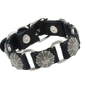 Punk zwart leren armband met zilveren sterrenstuds en schakelringen voor heren - Zwart