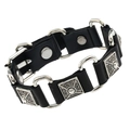 Punk stijl zwart leren heren armband met antieke zilveren tribale metalen platen en studs - Punk Retro Zwart (LB001)