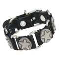 Pulsera punk de cuero negro con tachuelas de estrella plateadas y cierre de hebilla en blanco - Negro