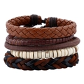 Ensemble de quatre bracelets vintage en cuir tressé marron et noir pour hommes multicouches - Style de Bracelet Tressé (TZ056)