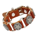Pulsera punk de cuero marrón para hombre con tachuelas metálicas de estrellas de cinco puntas - Marrón