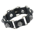 Punk zwart leren armband met zilveren metalen moeren en industrieel schakelontwerp - Zwart