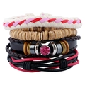 Retro multi-layer woven leather bracelet set with coconut shell beads and crystals - Multilayer Set (TZ057)