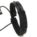 Handgefertigtes schwarzes Lederarmband mit verstellbarem Kordelzug für Damen und Herren - Schwarz Geflochtener Kordelstil (B01453)