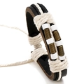 Handmade woven leather bracelet with vintage beads and bronze wire in bohemian style - Black